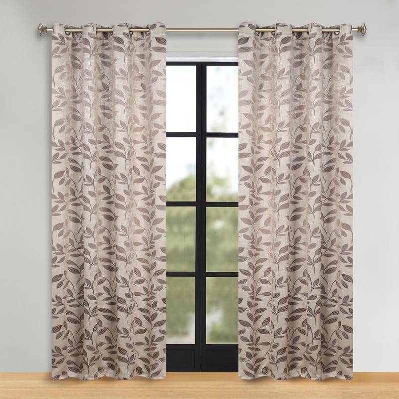 Superior Modern Bohemian Leaves Room Darkening Curtains with Grommets