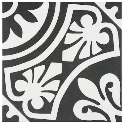 Merola Tile Majestic Tiena Black 9-3/4" x 9-3/4" Porcelain Floor and Wall Tile