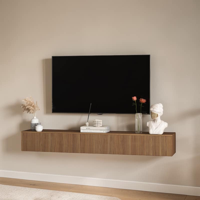 69" Floating TV Stand with 16-Color LED Lights, Wall Mounted Modern Entertainment Center for 55-65 Inch TVs