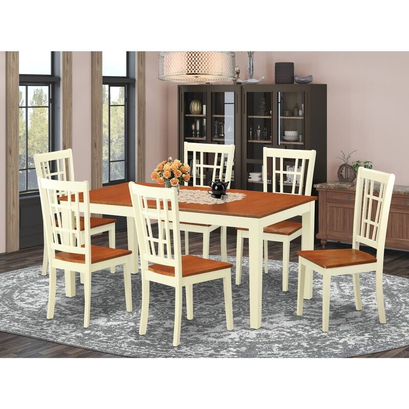 7-Piece Dining Room Set - Rectangle Table with Butterfly Leaf & 6 Chairs - Kitchen Furniture Set