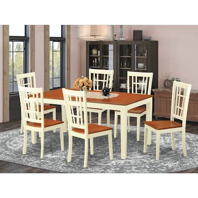 7-Piece Dining Room Set - Rectangle Table with Butterfly Leaf & 6 Chairs - Kitchen Furniture Set