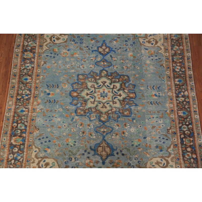 Blue Medallion Tabriz Persian Area Rug Handmade Oriental Wool Carpet - 6'5"x 9'5"