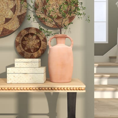 Orange Ceramic Terracotta Jug Vase with Handles
