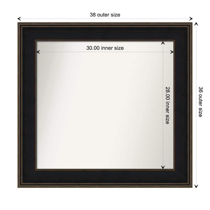 Mezzanine Espresso Framed Non-Beveled Custom Wall Mirror, Bathroom Vanity Mirror - Outer Size: 37.75 x 35.75