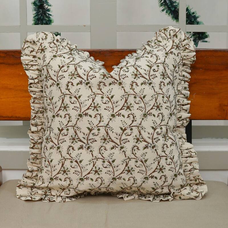 Fabdivine Cotton Frill Both Side Floral Pillow Cove Bed or Living Room Decoration