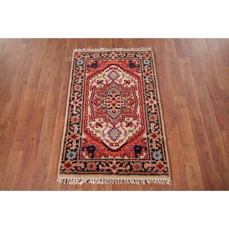 Geometric Heriz Serapi Indian Rug Handmade Traditional Wool Carpet - 2'0" x 3'0"