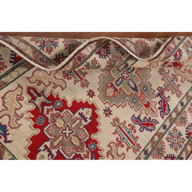 Geometric Kazak Oriental Accent Rug Hand-Knotted Wool Carpet - 3'11" x 5'11"