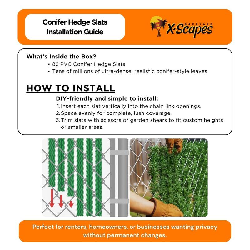 Premium PVC Conifer Hedge Slats for Chain Link Fence 6 ft (82 Pack)
