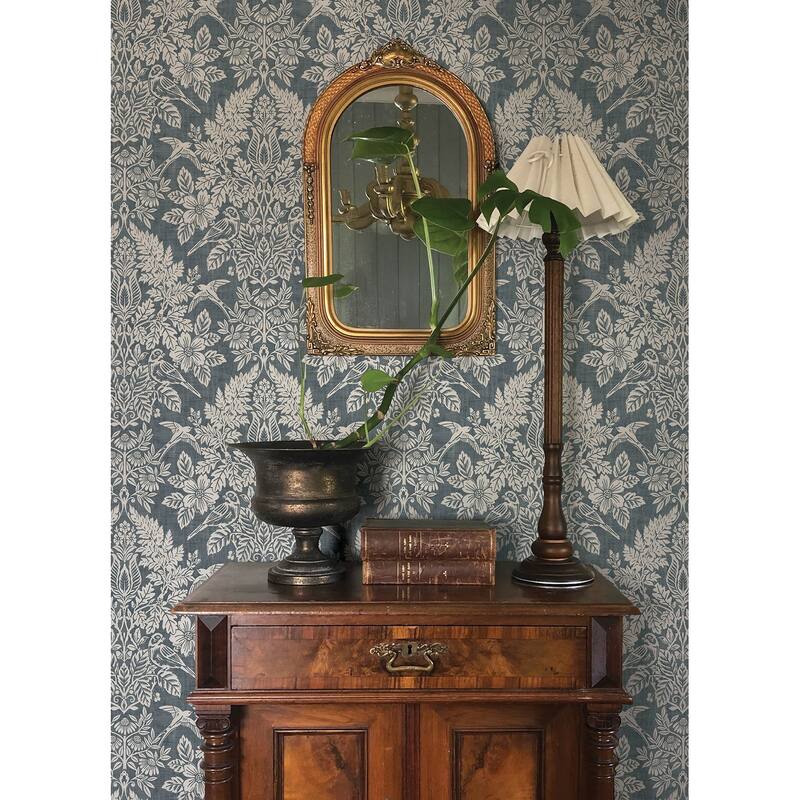 Chris Loves Julia x A-Street Prints Finch Blue Woodland Damask Wallpaper