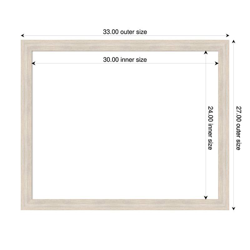 Amanti Art Hardwood Chocolate Narrow Framed Dry Erase Magnetic Board - 33 x 27 in - Hardwood White Wash Narrow