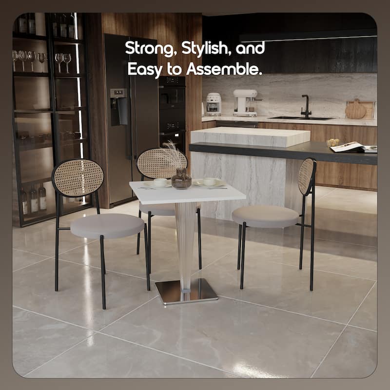 Glen Modern MDF Square Dining Table in Polished Chrome Base Clear Acrylic Base Floor Pads Easy Assembly - 23.75"