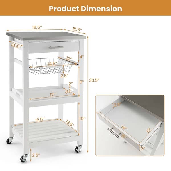 Costway Compact Kitchen Island Cart Rolling Service Trolley with