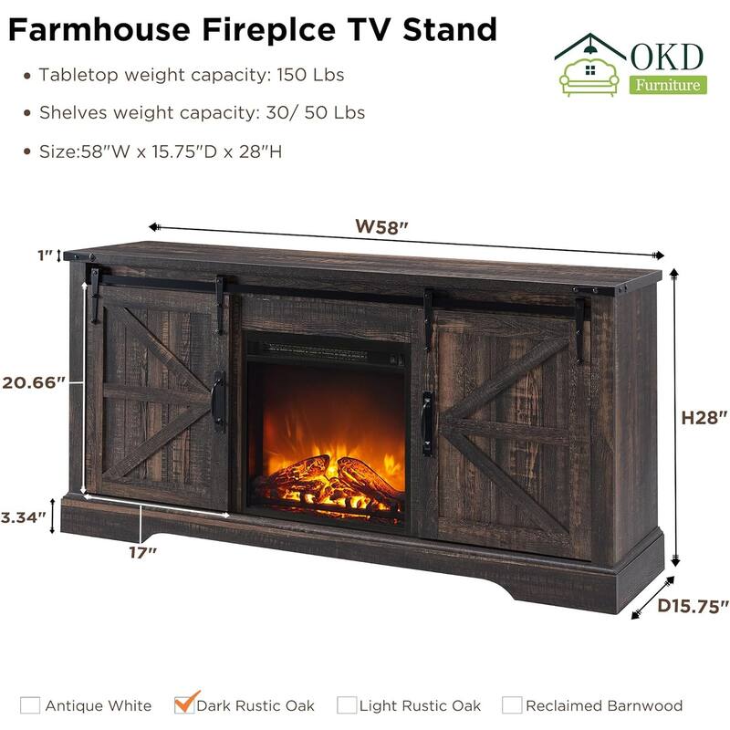 Farmhouse Fireplace TV Stand, Rustic Entertainment Center