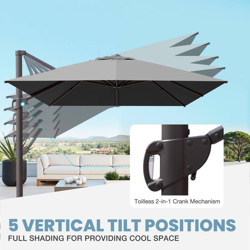 VredHom 10X13 FT Patio Outdoor Cantilever-Offset Umbrella with Base Stand