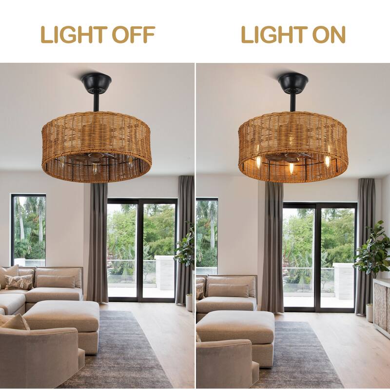 Bella Depot 18" Rustic Rattan Ceiling Fan 6-Speed Reversible Fan with 4 Light and Remote DC Motor