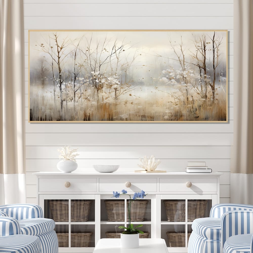 Designart "Winter Meadow View Calmness II" Meadow Grey Wall Decor - Traditional Bedroom Framed Canvas Wall Art