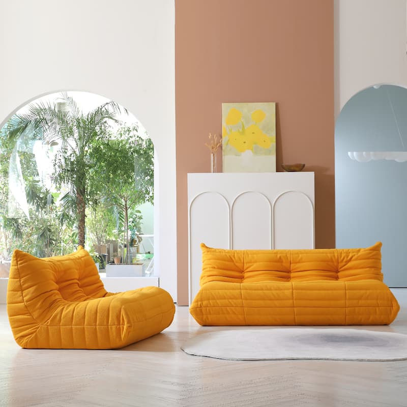 Soft Tufted Bean Bag Sofa,Extra Large Lazy Lounger Set for Living Room - Yellow