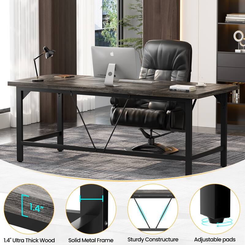Modern Farmhose 70.8-Inch Executive Desk, Large Computer Office Desk Workstation Conference Table