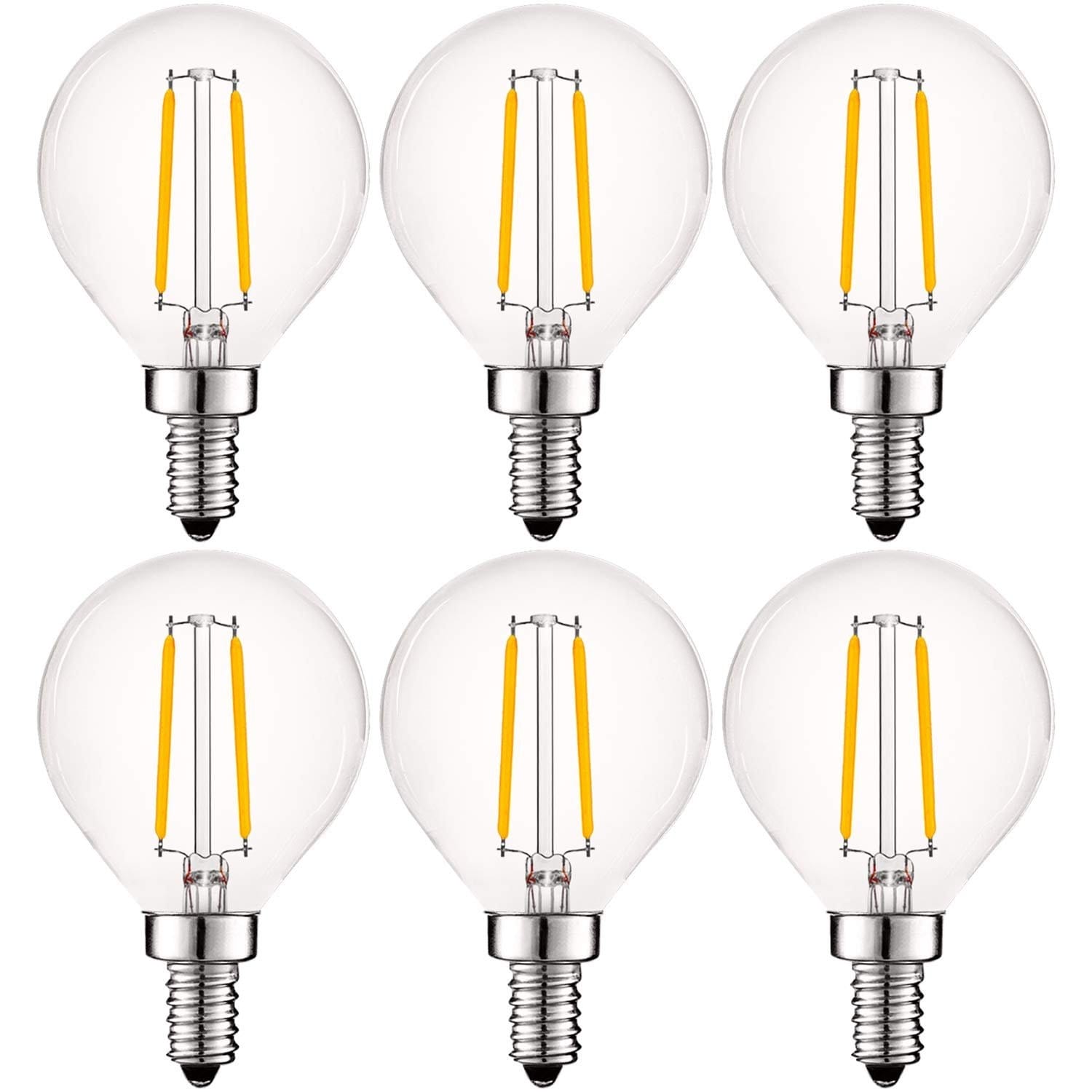 Dimmable 120VAC 2W to Replace 30W Incandescent Bulbs 2700K 5PACK Soft White Clear Bulb UL Certified E12 Base LED2020 LED G15.5 Globe Filament Light Bulb 