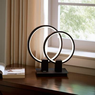 HomeRoots 15" Black Metal Two Light Mod Round Circle LED Table Lamp - 15' X '15' X '6