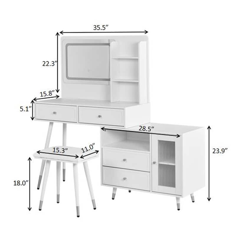 Makeup Vanity Desk with Mirror and Lights,Retractable Dressing Table