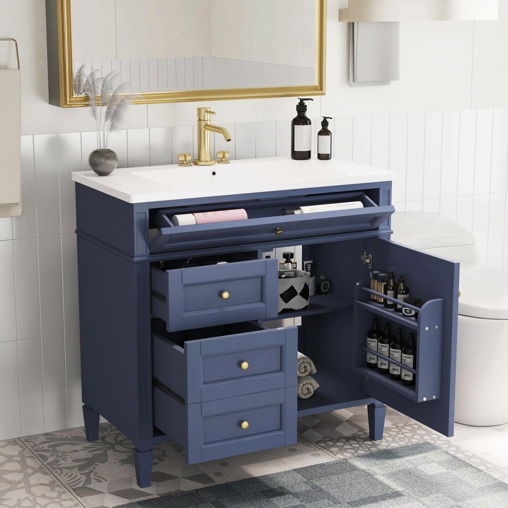 36'' Bathroom Vanity with Top Sink, 3 Drawers for Stylish Storage