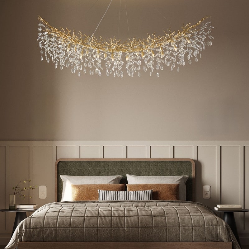 Modern Branch Crystal Linear Chandelier, 1100-1830mm Dining Pendant Light