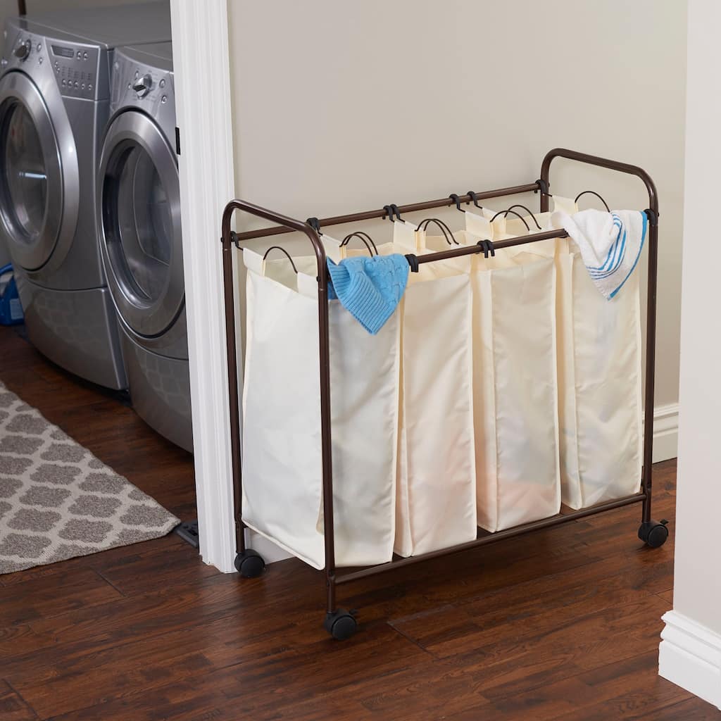 4 Bag Laundry Sorter Cart with Washable and Removable Bags