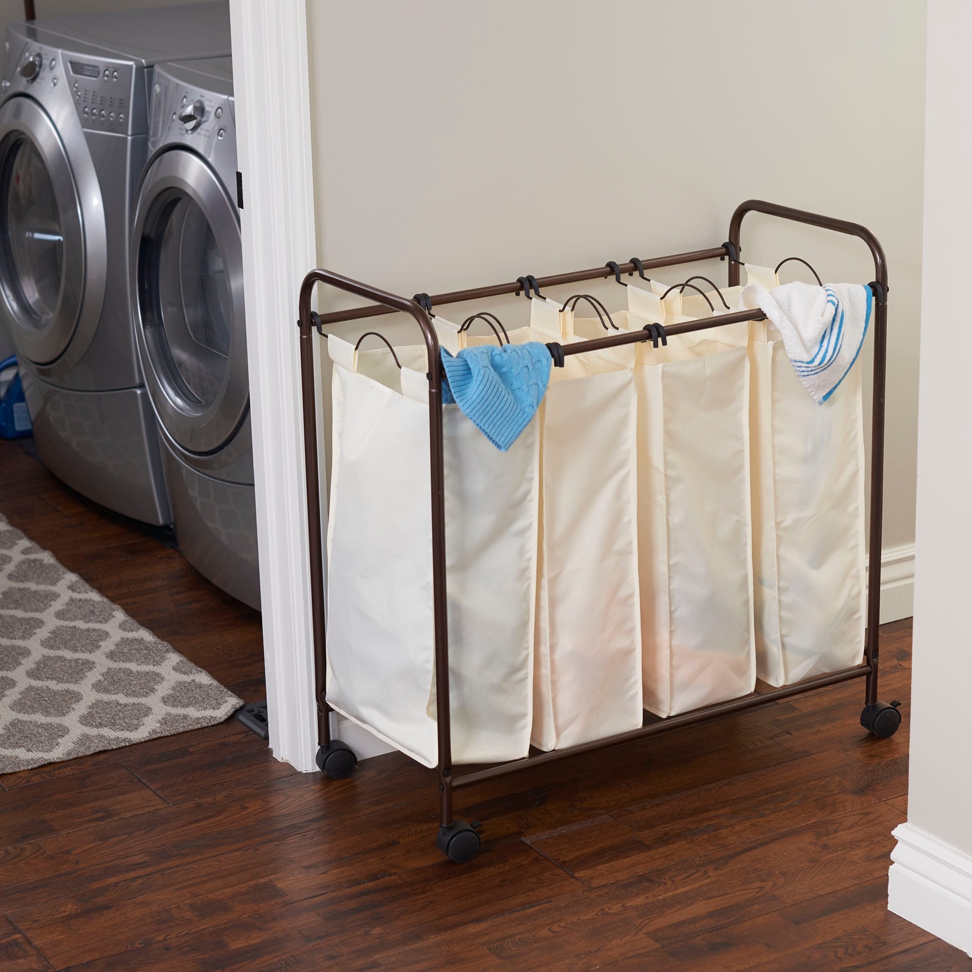 4 Bag Laundry Sorter Cart with Washable and Removable Bags