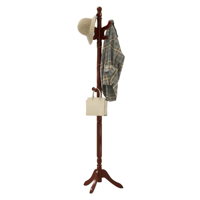 Costway Solid Rubber Wood Coat Rack with 3 Adjustable Heights and 11 - See Details - Brown