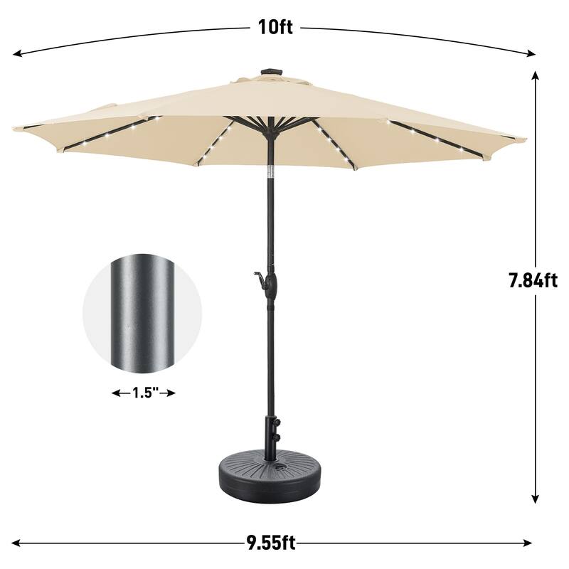 Autlaycil 10ft Solar LED lights Outdoor Patio Umbrella With Base