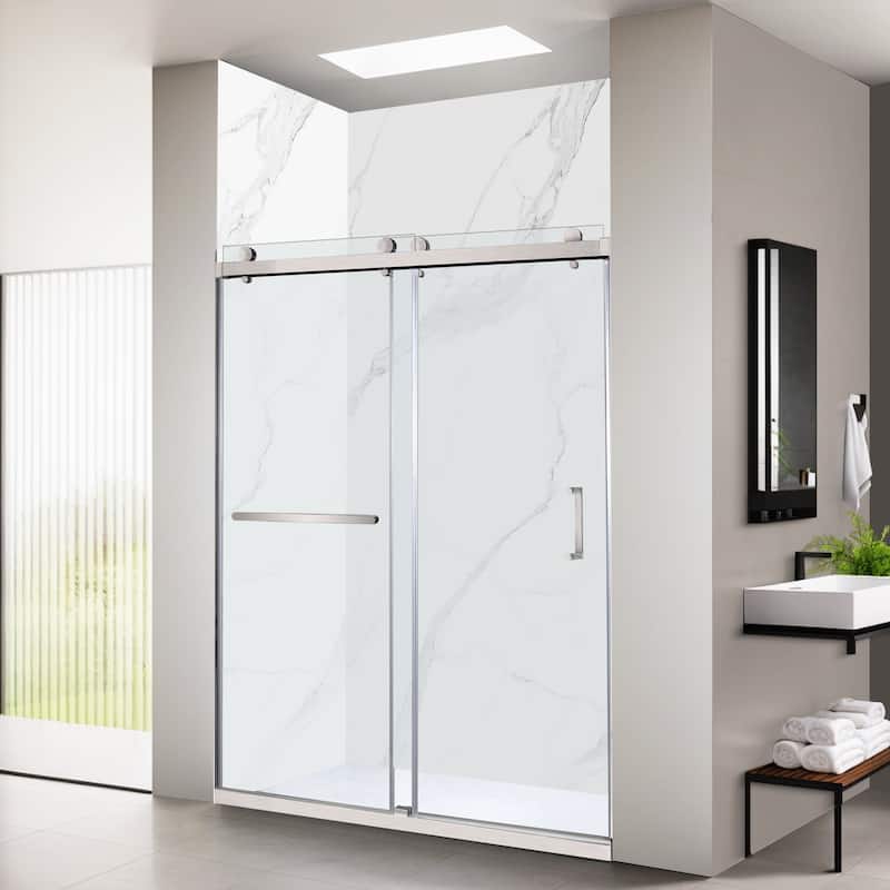 i-Homare 56-60" W x 76" H Frameless Double Bypass Sliding Shower Doors - Brushed Nickel