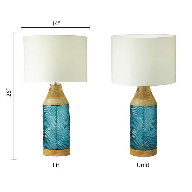 Josiah River of Goods Green/Clear/Blue Glass and Mango Wood 26-Inch Table Lamp