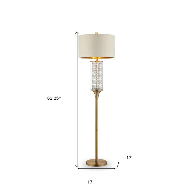 Gold Metal Column Floor Lamp with Drum Shade and Rotary Socket Switch - 17” x 17” x 62.25” (D x W x H)