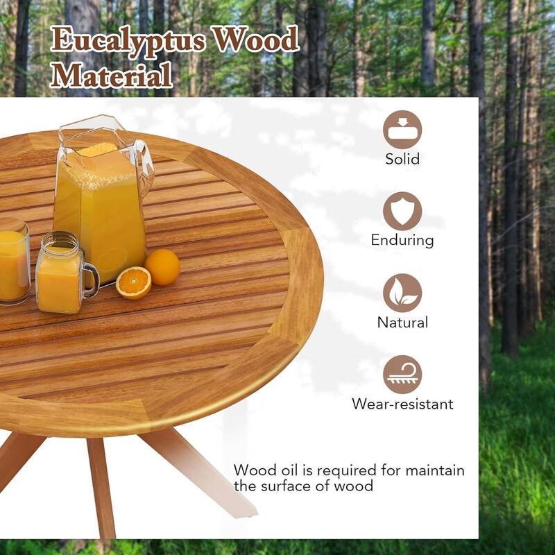 35.5" Wood Dining Table Round Bistro Table w/ Slatted Tabletop