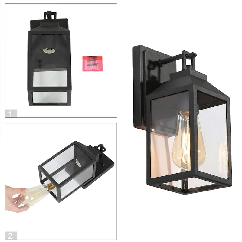Bern 1-Light Black Outdoor Wall Sconce Glass Lantern Light - L 5"x W 6"x H 11"