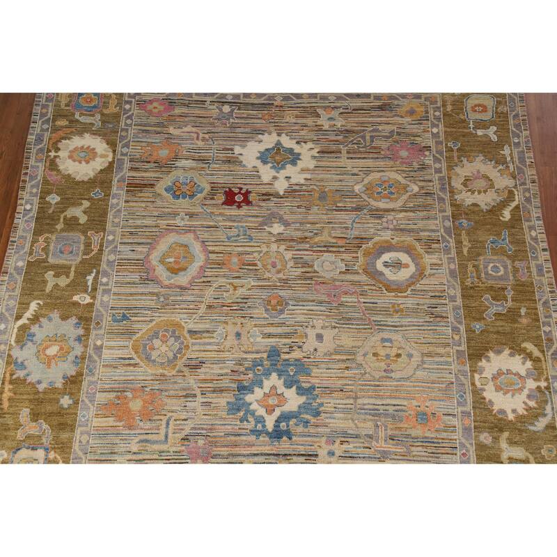Hand Knotted Oriental 100% Wool Carpet Transitional Floral Multi-Colored Oushak Area Rug - 9' 5'' X 8' 2''