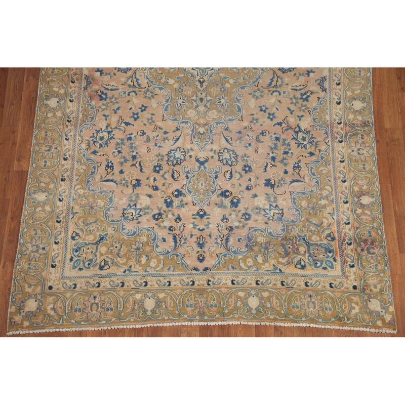 Hand Knotted Oriental 100% Wool Carpet Traditional Floral Pink Mashad Area Rug - 9' 1'' X 5' 7''