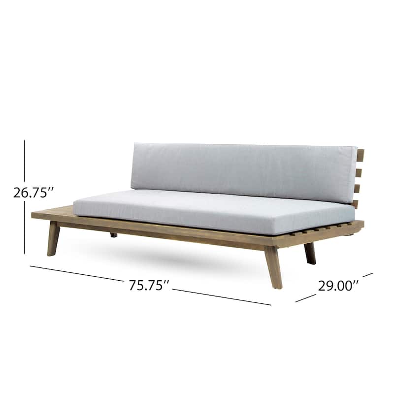 Roomfitters Outdoor 4-Piece V-Shaped Acacia Wood Sofa Set with Coffee Table, Gray Cushions