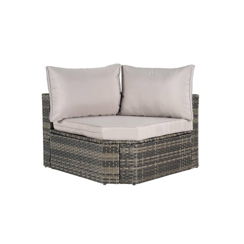 8 Pcs Outdoor Sectional L- Shaped Sofa Set, Patio Wicker Conversation Set Furniture with Curved Sofa Ottoman and Coffee Table