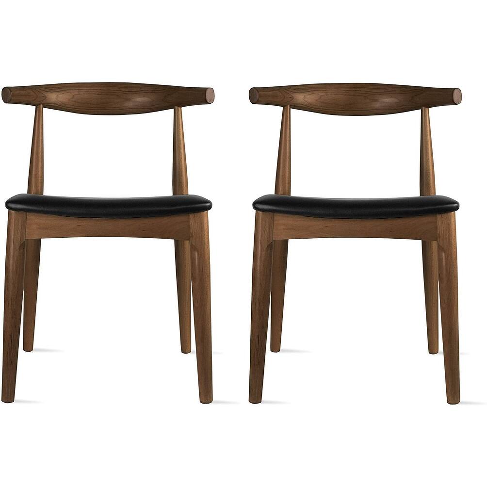 (Retired) Set of 2 Real Solid Wood Dark Brown Elbow Side Chair Cushion Padded Seat Dining Armless Designer Padded Seat