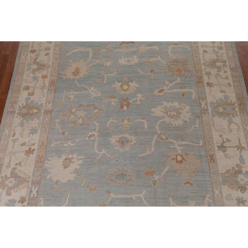 Hand Knotted Oriental 100% Wool Carpet Transitional All-Over Navy Blue & Blues Oushak Area Rug - 9' 11'' X 8' 4''