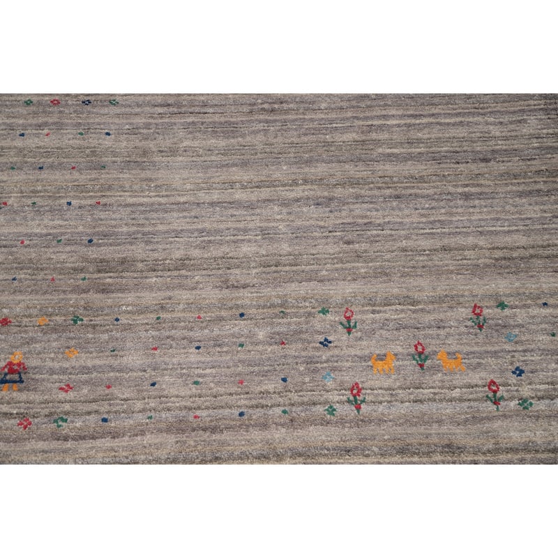 Hand Knotted Oriental Viscose Silk Carpet Tribal Animal Pictorial Greys & Charcoal Gabbeh Area Rug - 11' 8'' X 8' 6''