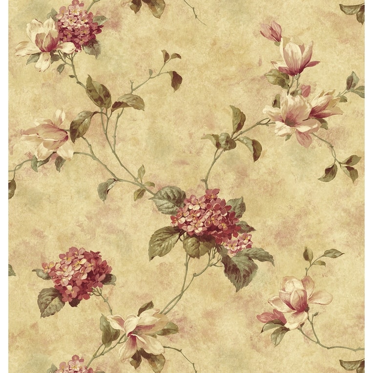 Chesapeake Hydrangea Maroon Trail Wallpaper - 20.5in x 396in x 0.025in