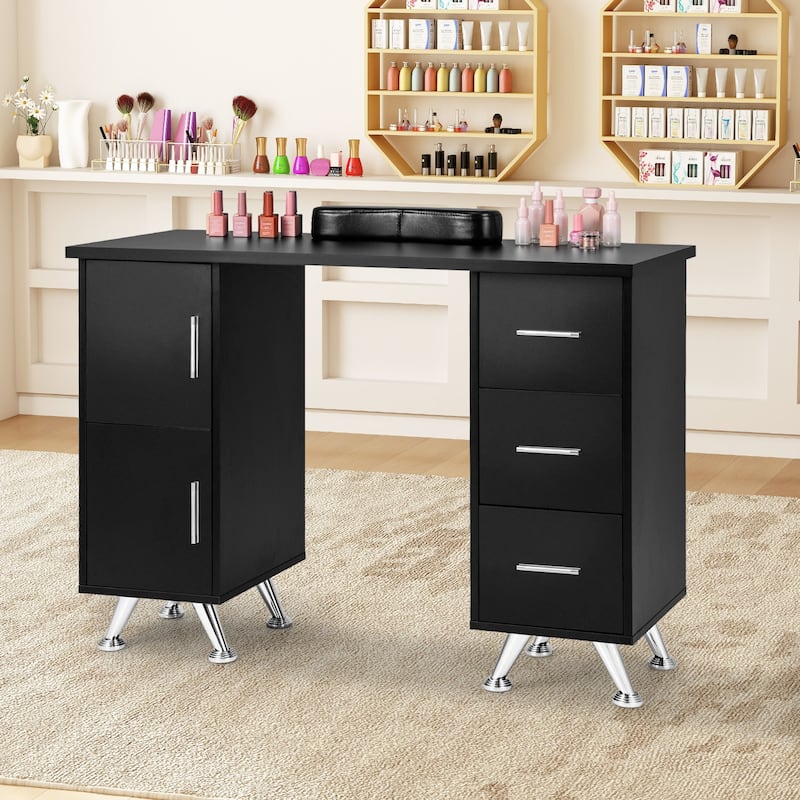 Costway Wooden Nail Desk Station with Removable Wrist Rest Metal Legs - See Details - Black