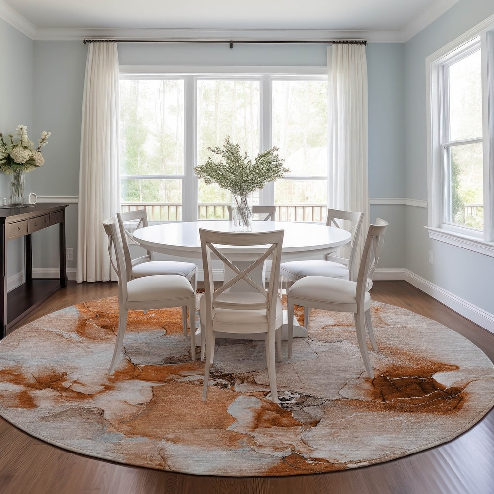 Machine Washable Indoor/ Outdoor Abstract Watercolor Chantille Rug