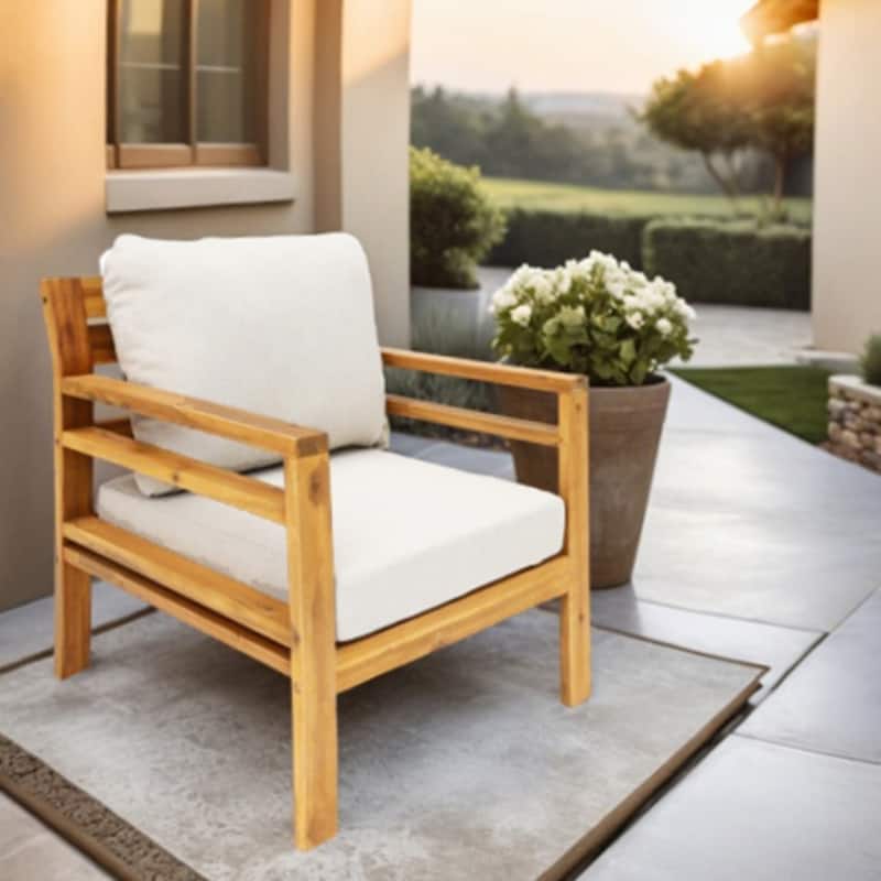Outdoor Teak-finished Acacia Wood Sofa with Waterproof Cushions with Hidden Zippers