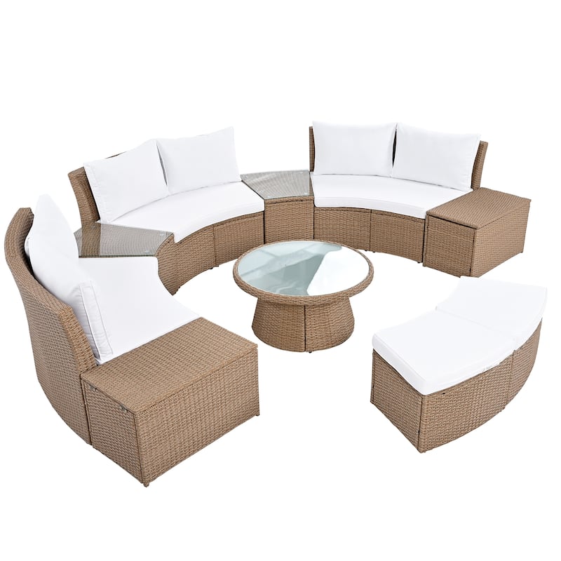 10-Piece Outdoor Sectional Half Round Patio Rattan Sofa Set