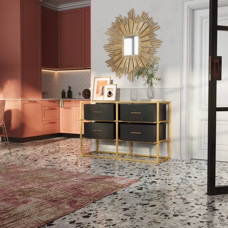 Black Storage Cabinet,Sideboard with 4 Drawers,Adjustable Dividers,Organize Home/Office Clutter