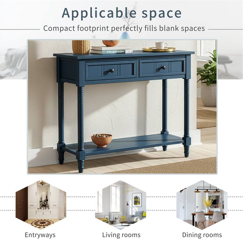 2 Tier Narrow Console Table Entryway Side Table with 2 Drawers and Bottom Storage Shelf